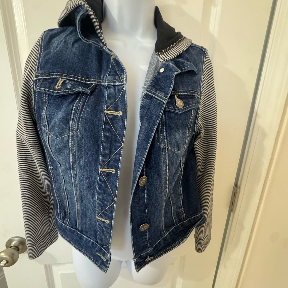 Wallflower Blue Denim Jacket with Striped Sleeves